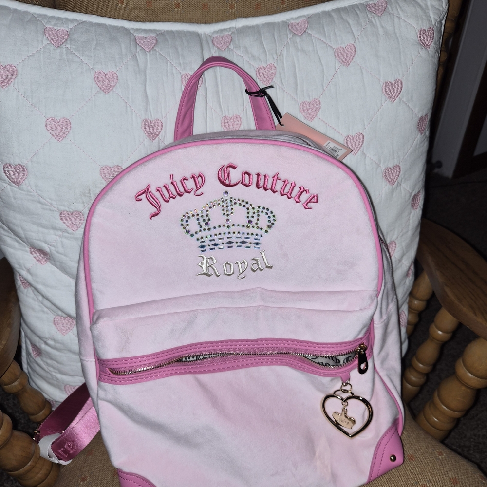 Juicy Couture Pink Royal Velour Full Sized Backpack Nwt